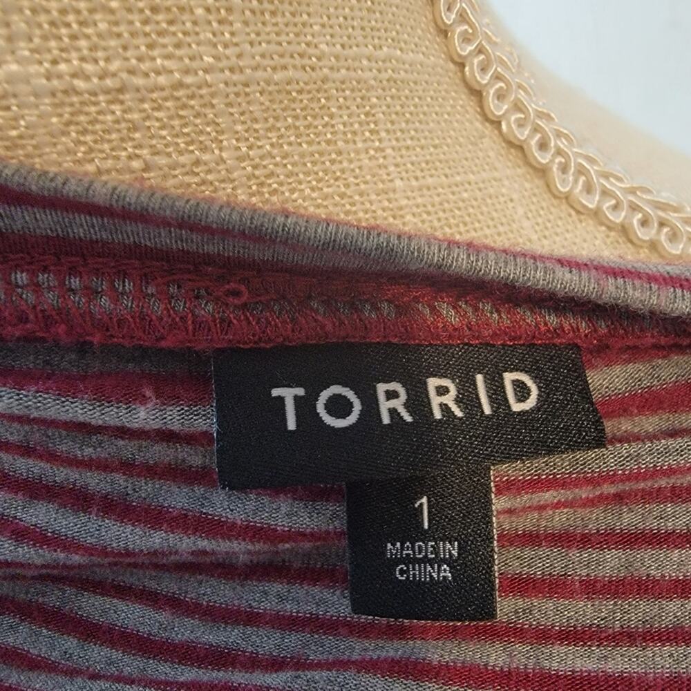 Torrid Red Wine/Heather Grey Striped Skater Dress with Pockets Short Sleeve 1/1x - Picture 5 of 5